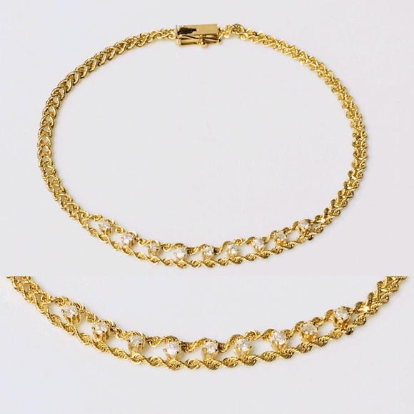 Solid 14k Gold Diamond Rope Chain Bracelet - Picture 2 of 6